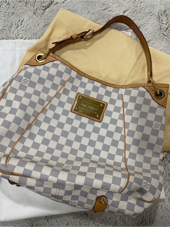 Louis Vuitton Handbags - Louis Vuitton Damier Azur Canvas Shoulder Bag with Tan Leather Trim
